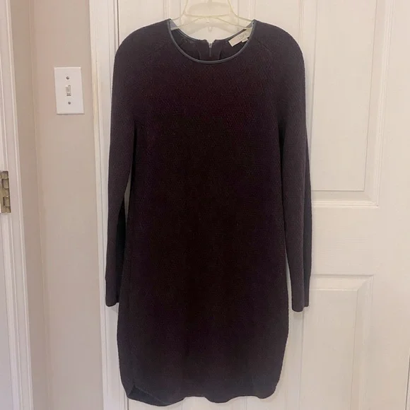 LOFT | Dresses | Loft Plum Sweater Dress In Deep Purple With Leather Trim  Neckline | Poshmark